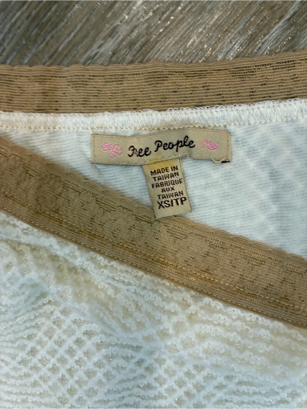 Free People Cream Lace A-Line Midi Skirt with Tan Waistband - Picture 2 of 8